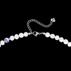 Flower Tile Pearl Necklace Silber