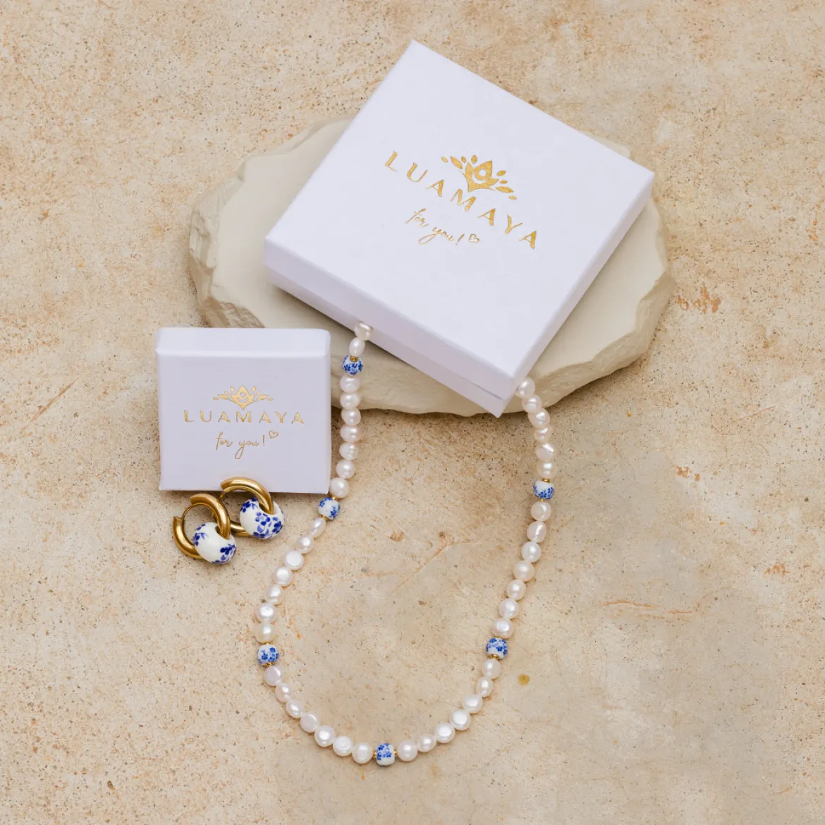 Flower Tile Pearl Necklace Silber