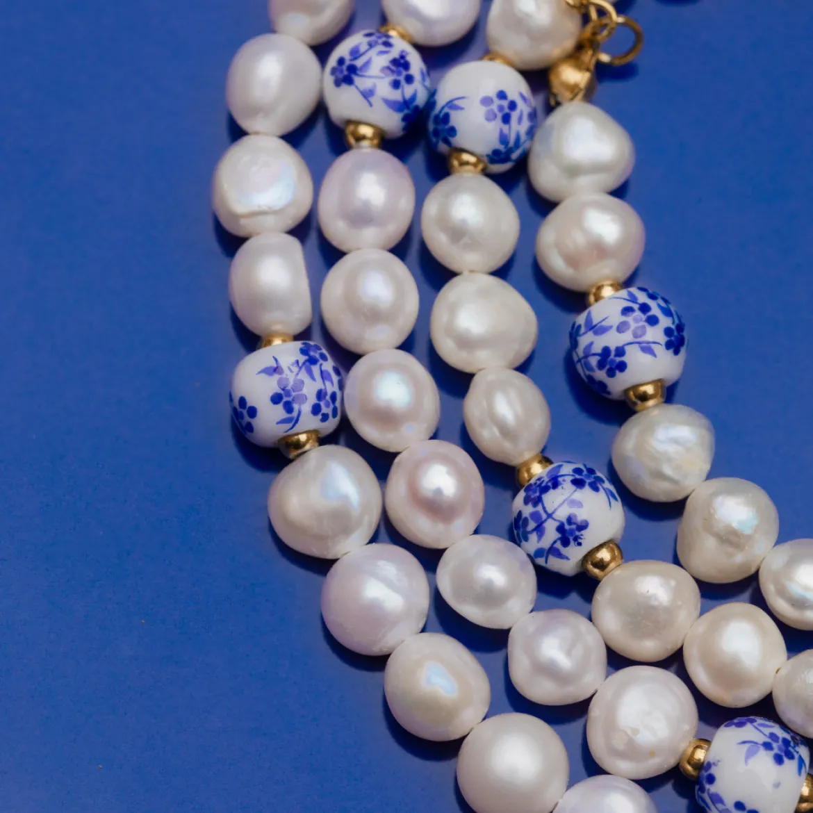 Flower Tile Pearl Necklace Silber