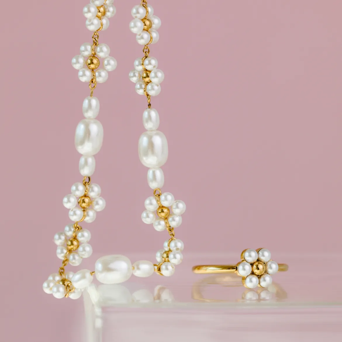 Flowery Pearls Choker Roségold