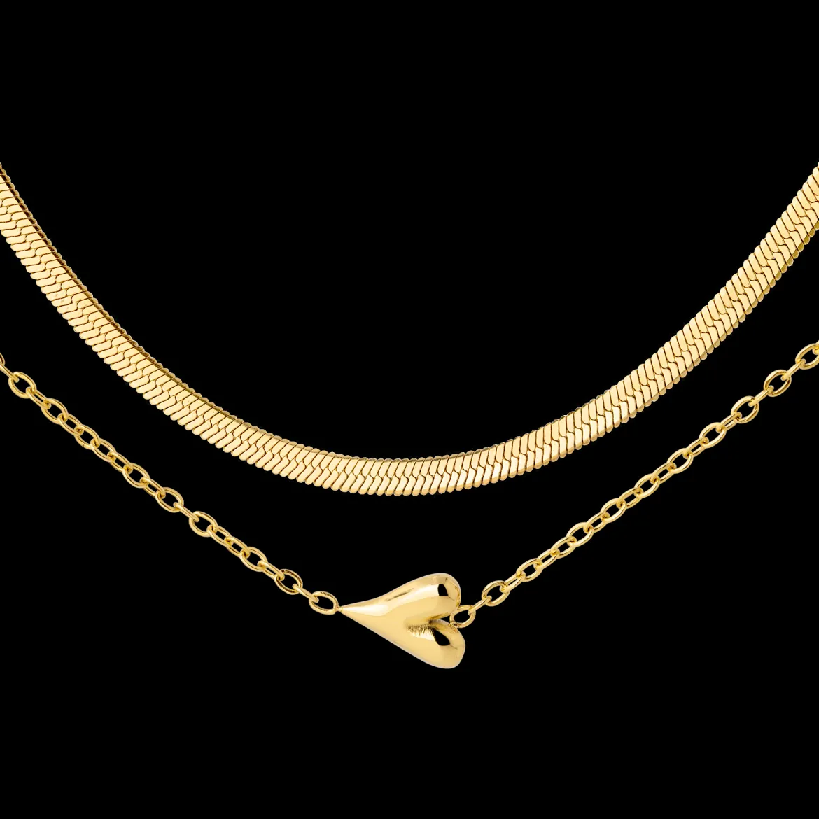 Flowy Heart Necklace Bundle Gold
