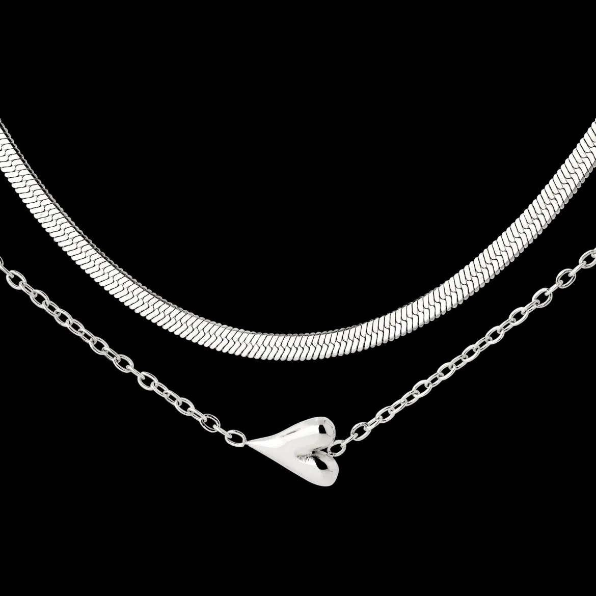 Flowy Heart Necklace Bundle Silber