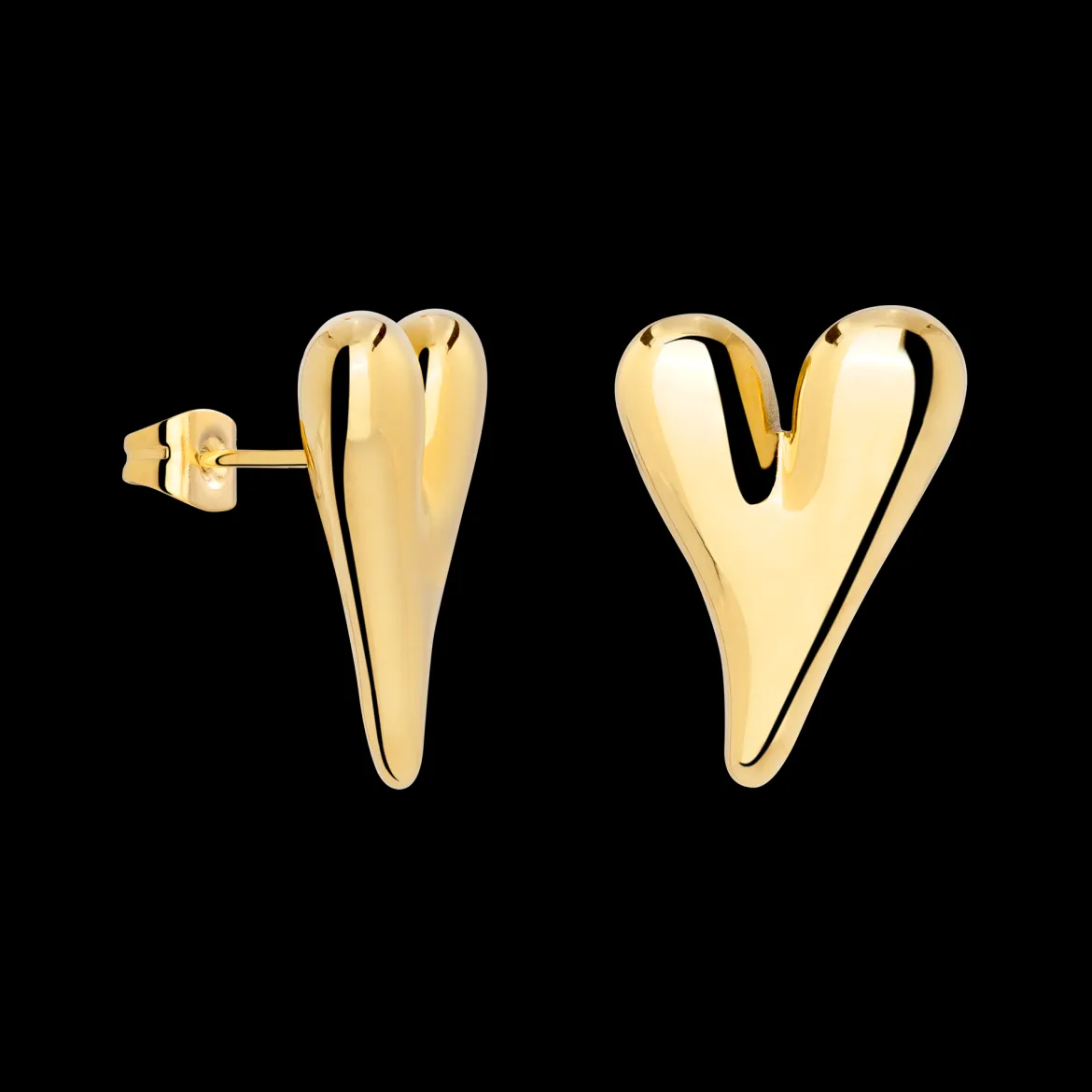 Flowy Heart Studs Large Gold