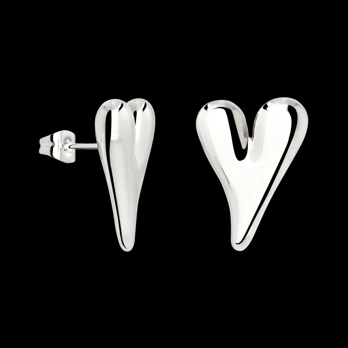 Flowy Heart Studs Large Silber