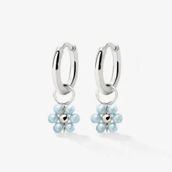 Forever Blue Daisy Hoop Set Small Silber