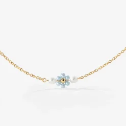Forever Blue Daisy Necklace Gold