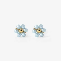 Forever Blue Daisy Studs Gold