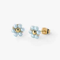 Forever Blue Daisy Studs Gold