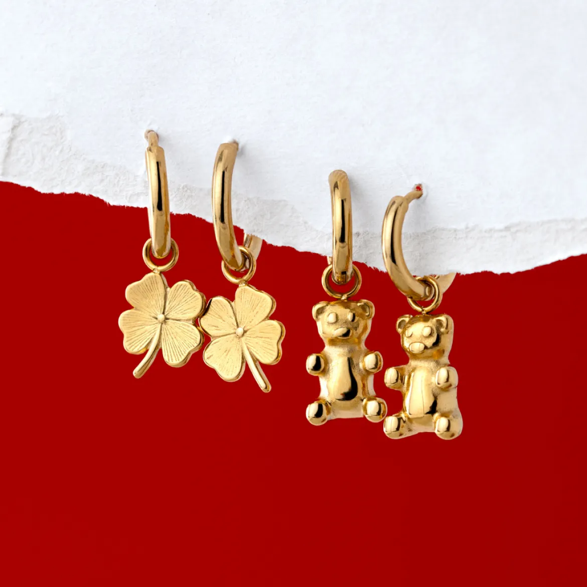 Fortune Bear Hoop Set Baby Gold
