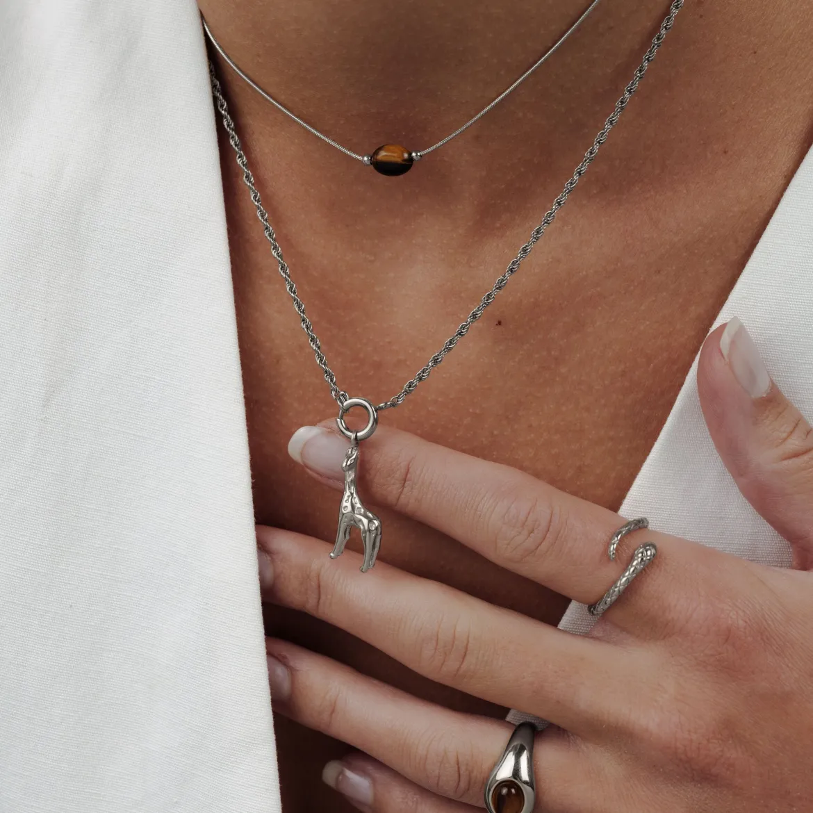 Giraffe Rope Chain Necklace Set Silber