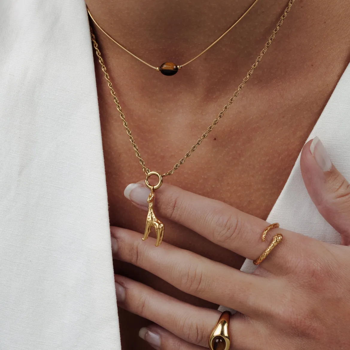Giraffe Rope Chain Necklace Set Gold