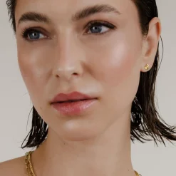 Glass Heart Studs Gold