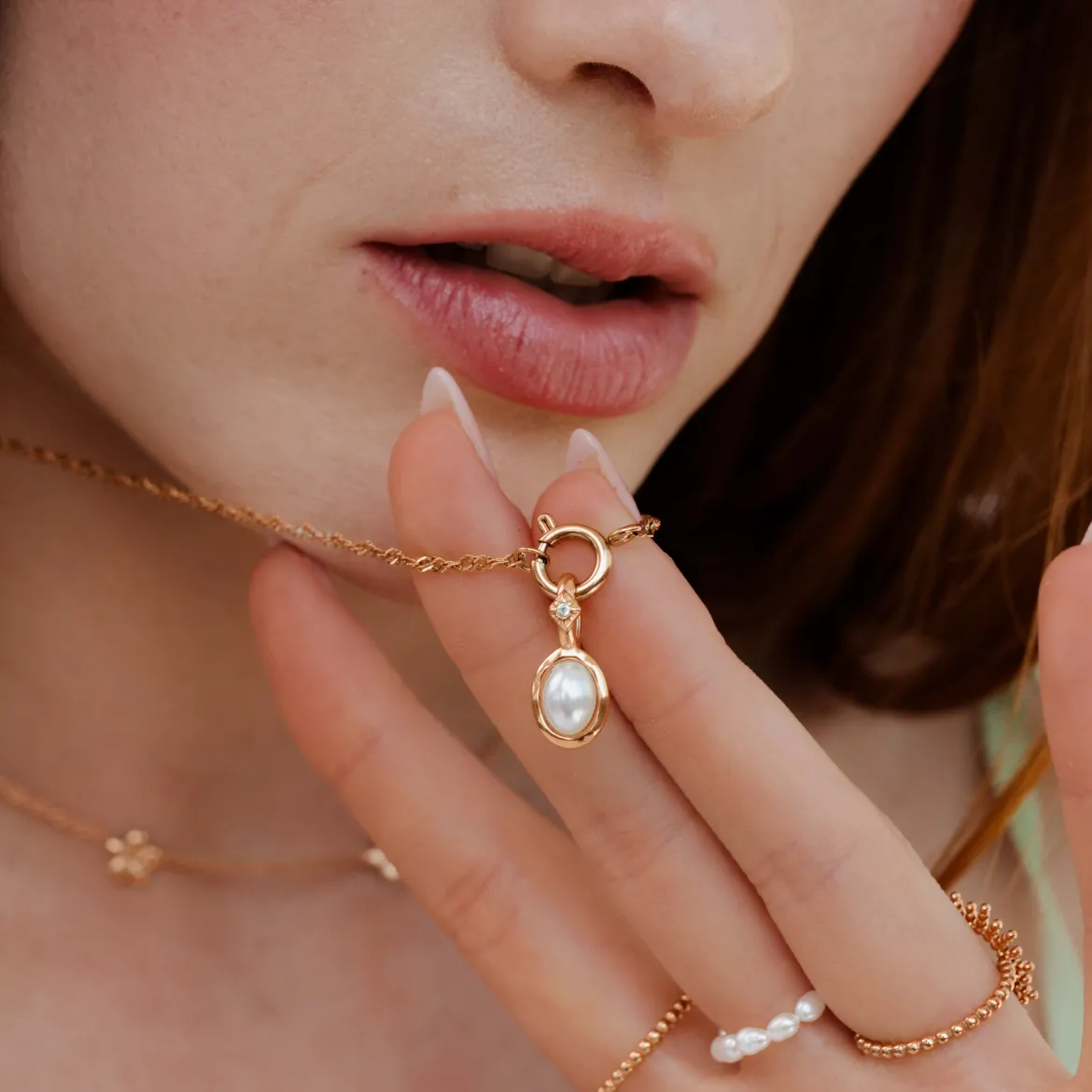 Glazed Singapore Chain Necklace Set Roségold