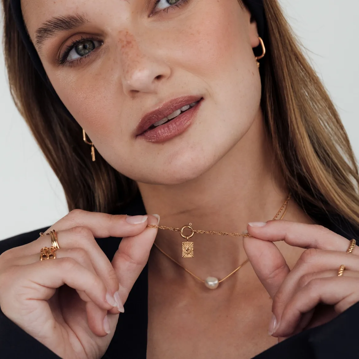 Glowing Heart Singapore Chain Necklace Set Roségold