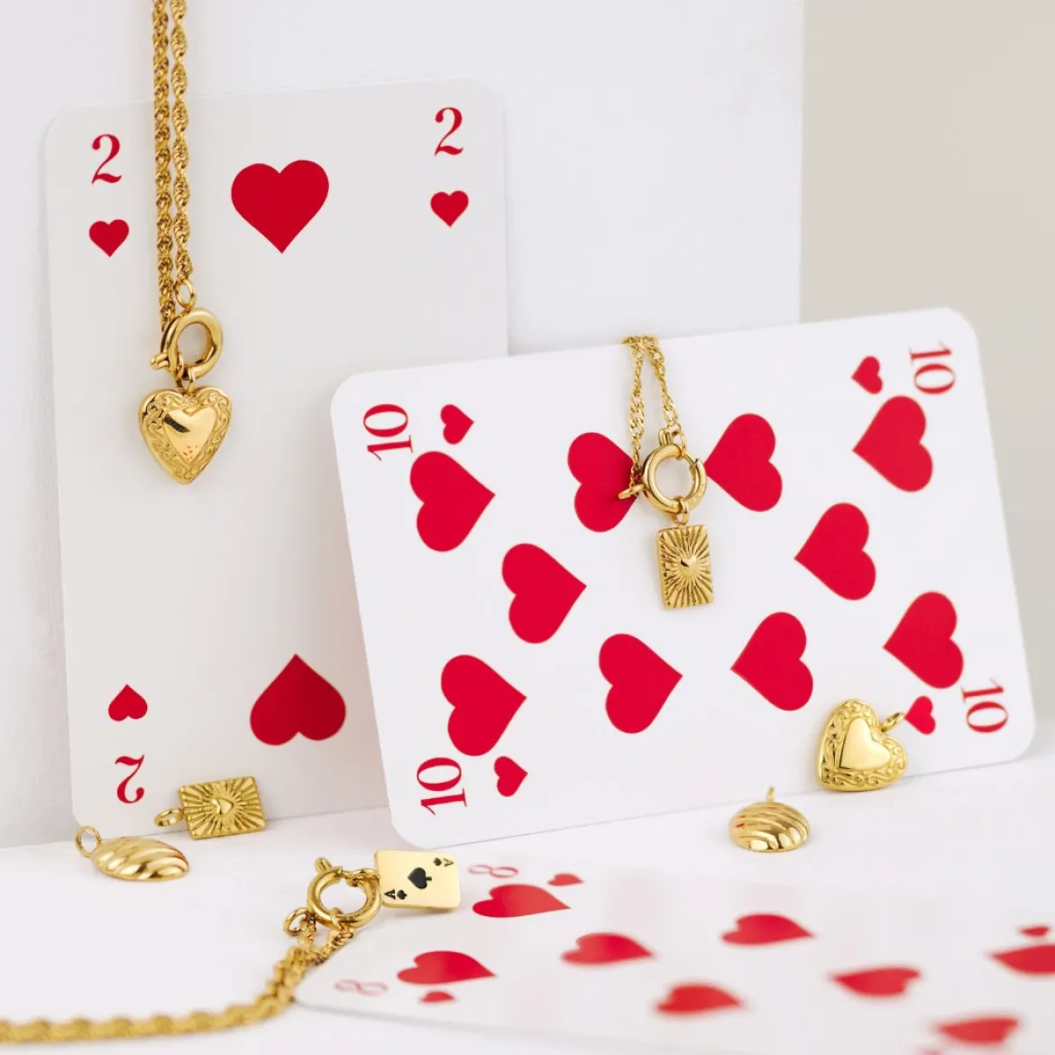 Glowing Heart Singapore Chain Necklace Set Roségold
