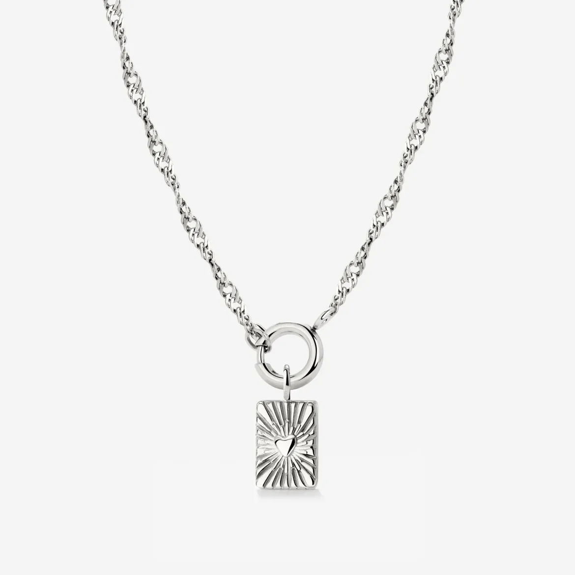 Glowing Heart Singapore Chain Necklace Set Silber