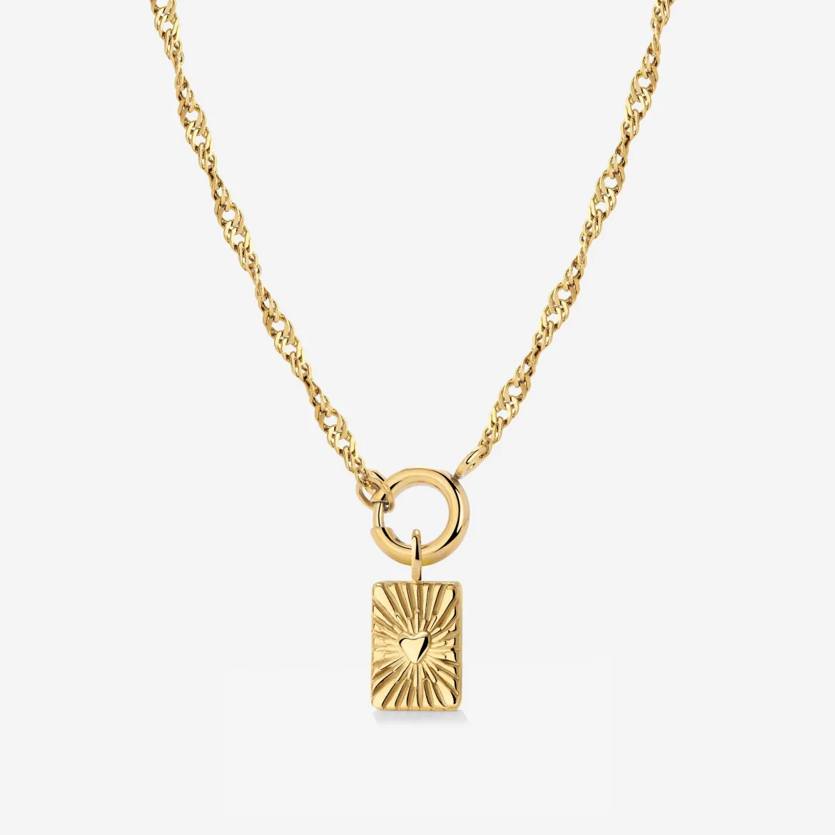Glowing Heart Singapore Chain Necklace Set Gold