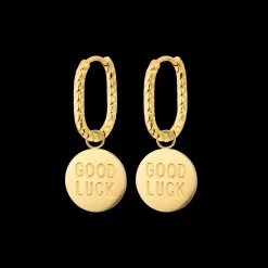 Good Luck Coin Oval Twisted Hoop Set Baby Gold