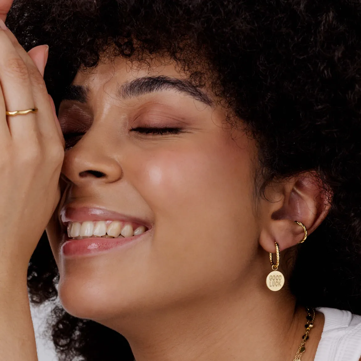 Good Luck Coin Oval Twisted Hoop Set Baby Gold