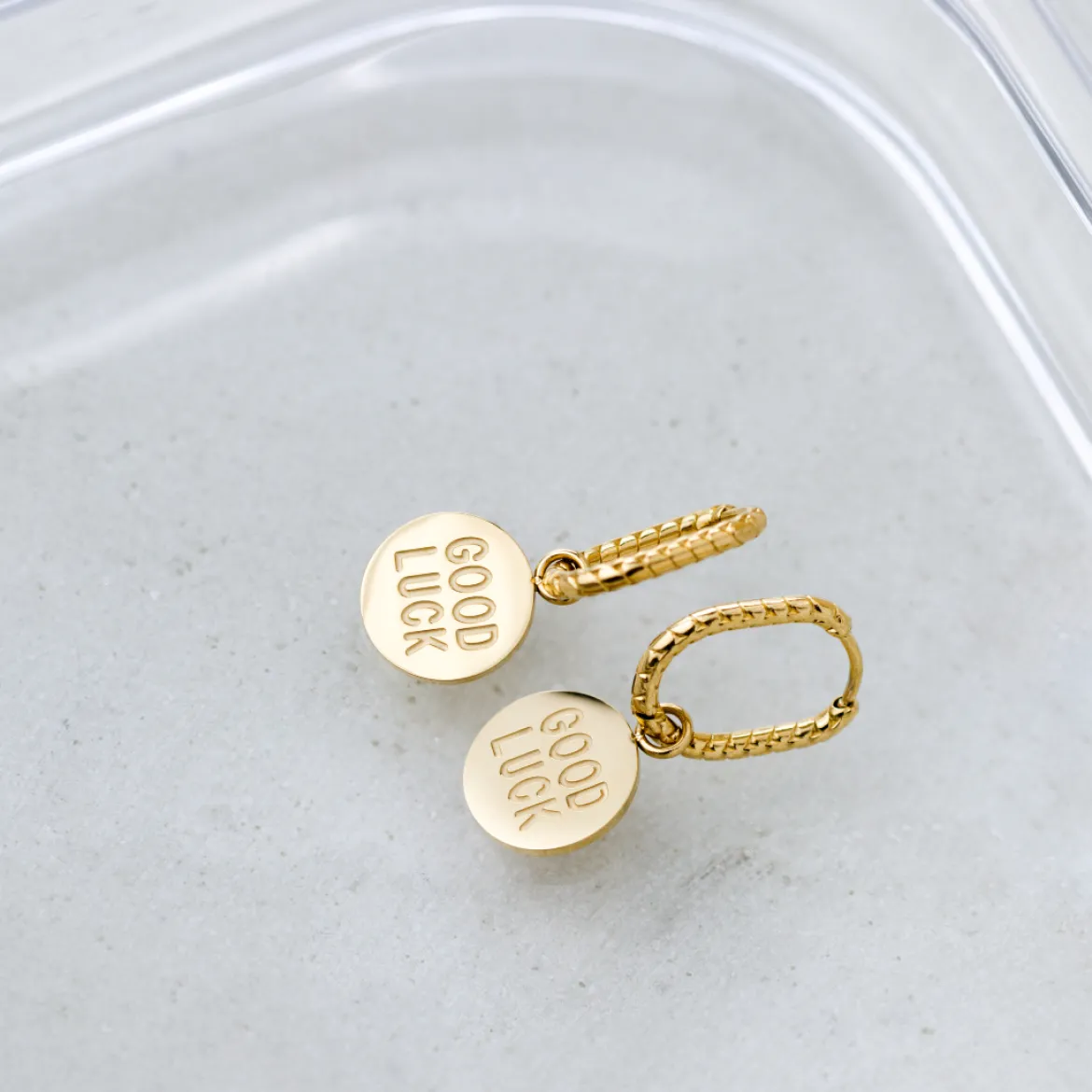 Good Luck Coin Oval Twisted Hoop Set Baby Gold