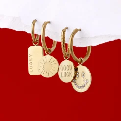 Good Luck Coin Oval Twisted Hoop Set Baby Gold
