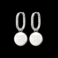 Good Luck Coin Oval Twisted Hoop Set Baby Silber