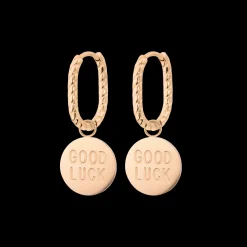 Good Luck Coin Oval Twisted Hoop Set Baby Roségold