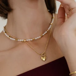Lovely Heart Classic Chain Necklace Set Gold
