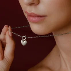 Lovely Heart Classic Chain Necklace Set Silber