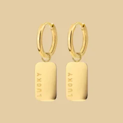Lucky Pendant Hoop Set Small Gold
