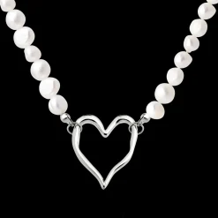 Melting Heart Pearl Necklace Silber