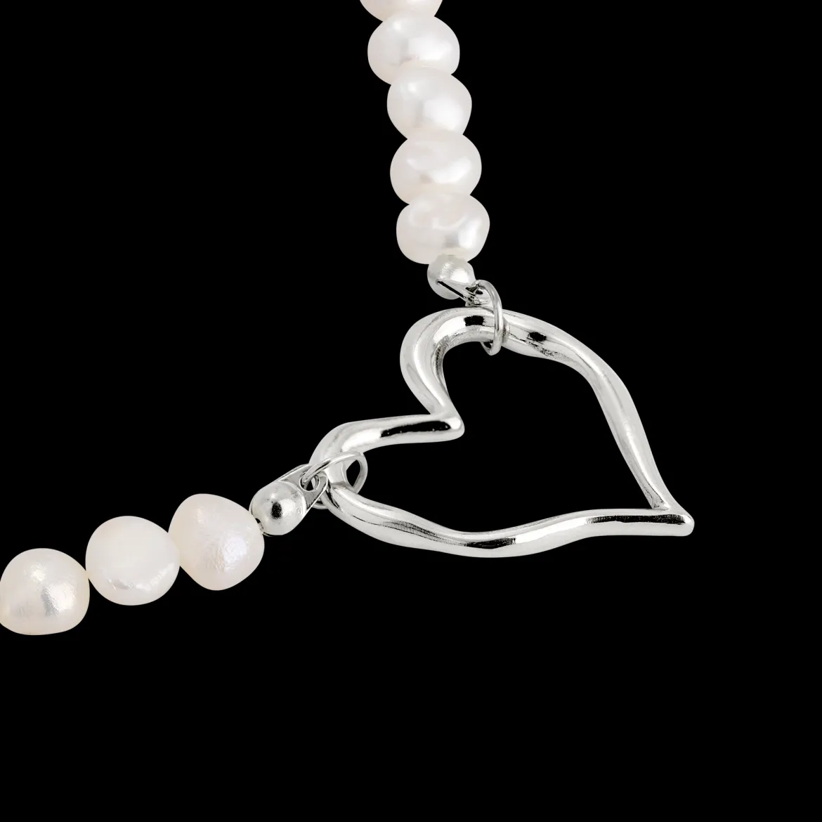 Melting Heart Pearl Necklace Silber