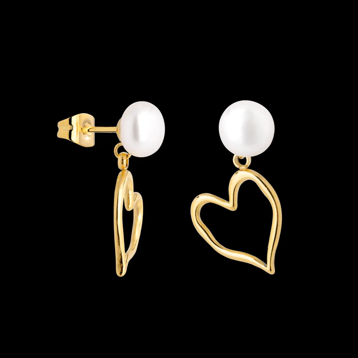 Melting Heart Pearl Studs Gold