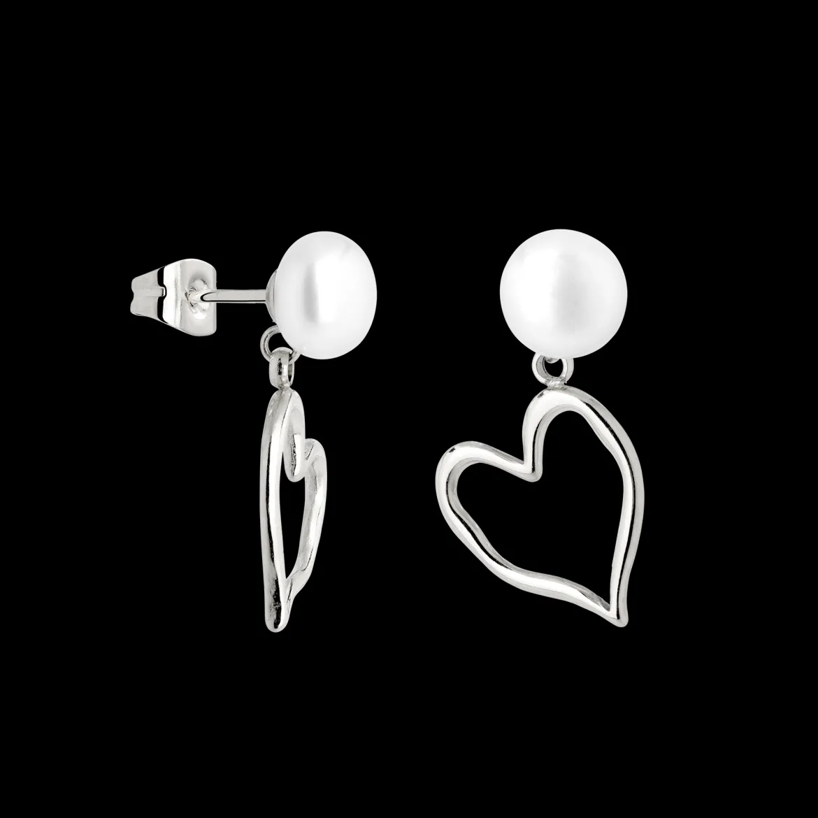 Melting Heart Pearl Studs Silber