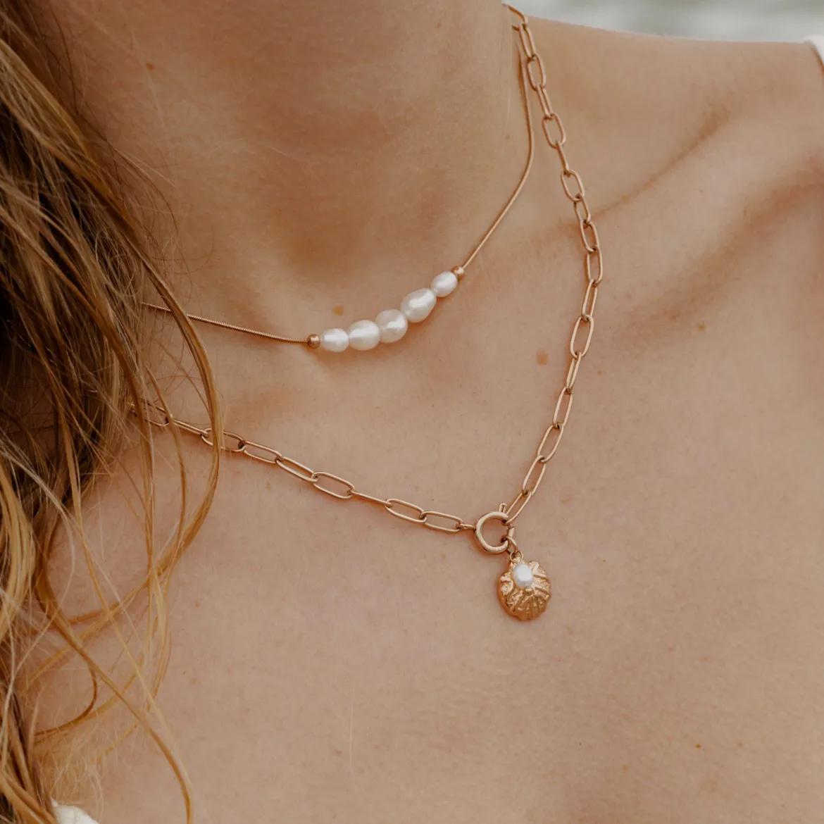 Ocean Lovers Oval Links Necklace Set Roségold