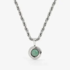 Olive Glow Necklace Silber