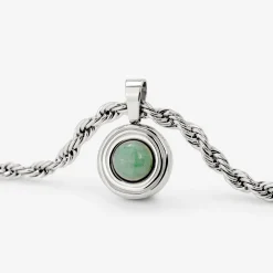 Olive Glow Necklace Silber