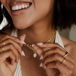 Opaline Oval Links Necklace Set Gold