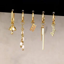 Pearl Chain Hoop Set Small Gold