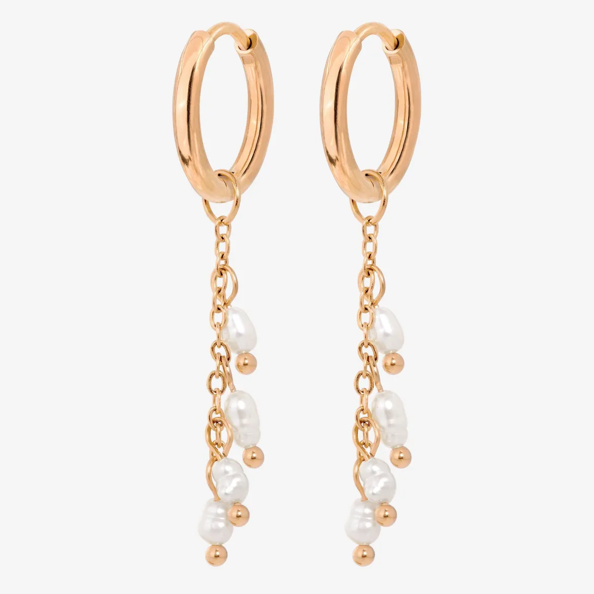 Pearl Chain Hoop Set Small Roségold