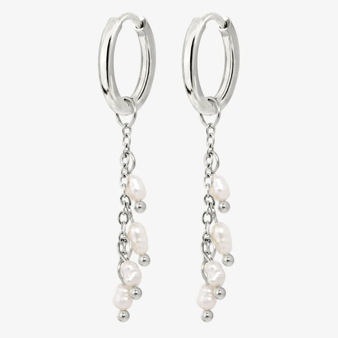 Pearl Chain Hoop Set Small Silber