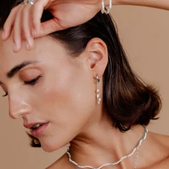 Pearl Chain Hoop Set Small Silber