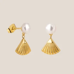 Pearl u0026 Fan Studs Gold