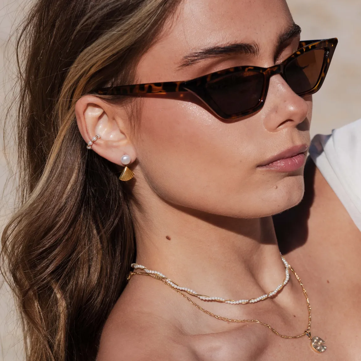 Pearl u0026 Fan Studs Roségold