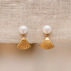 Pearl u0026 Fan Studs Roségold