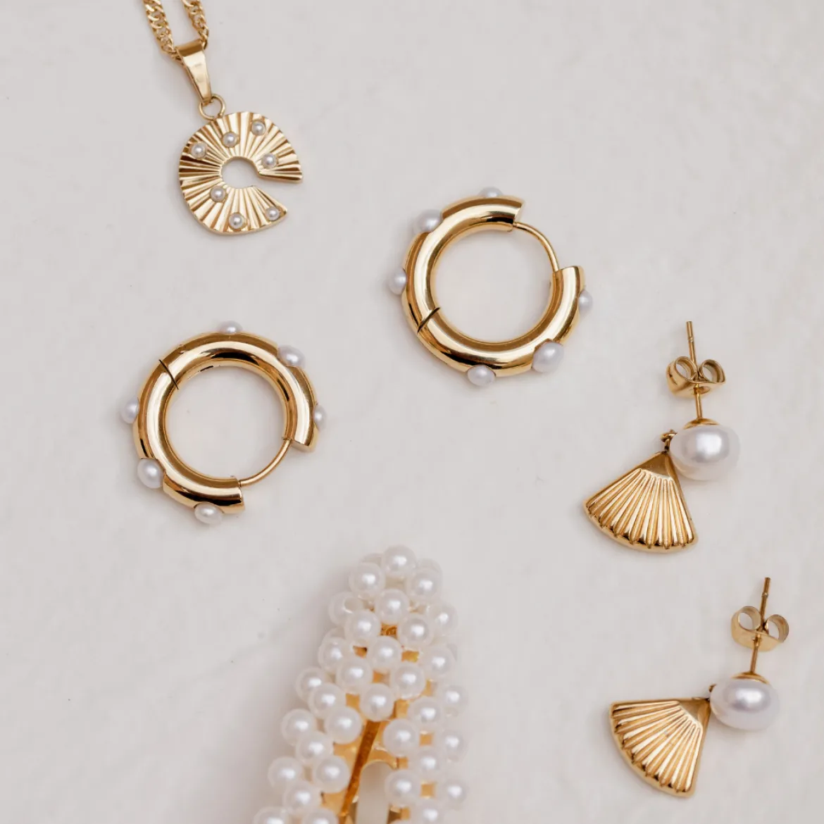 Pearl u0026 Fan Studs Roségold