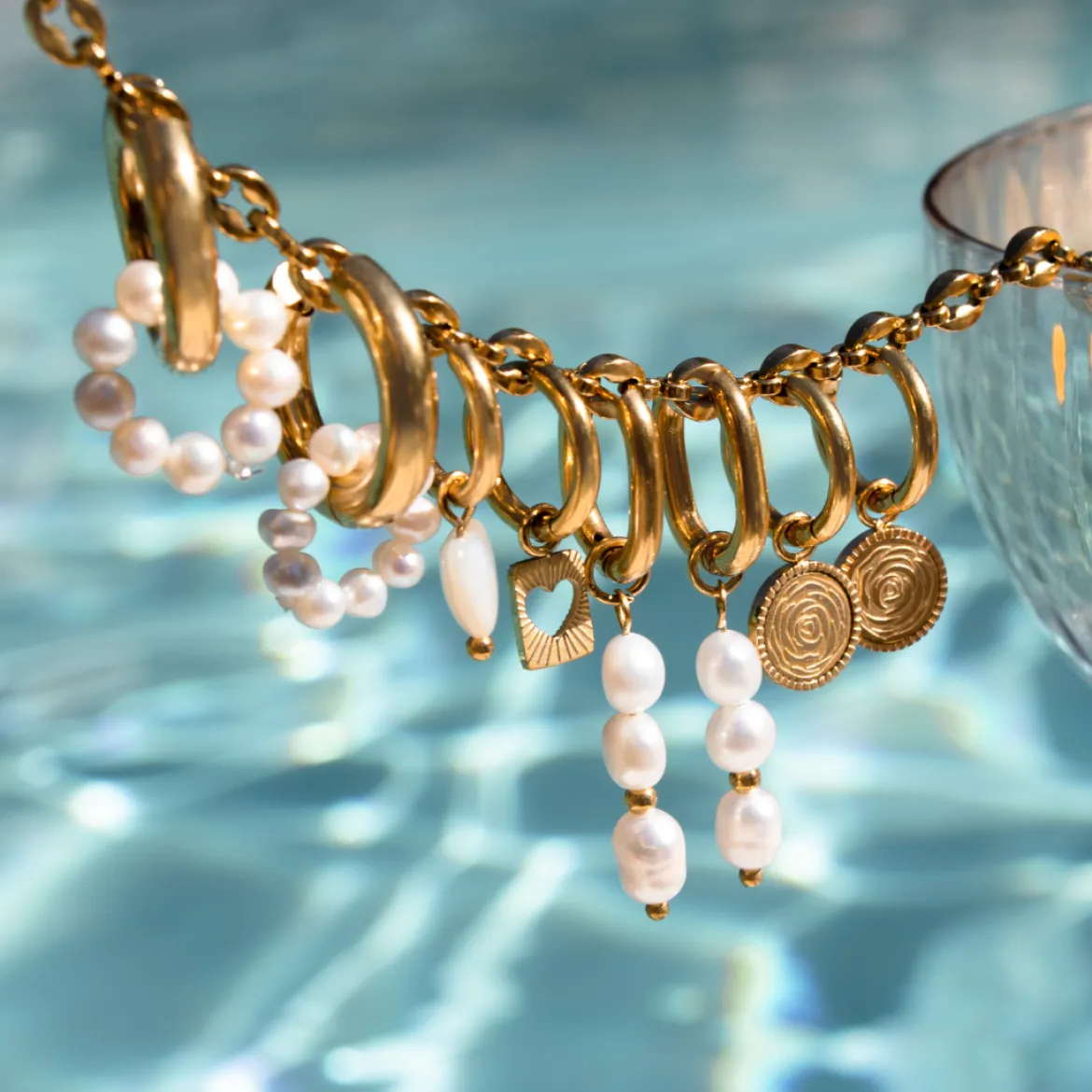 Pearly Donut Hoop Set Roségold