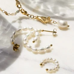 Pearly Leni Hoop Earrings Silber