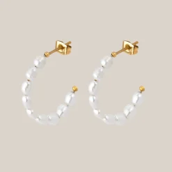 Pearly Leni Hoop Earrings Gold
