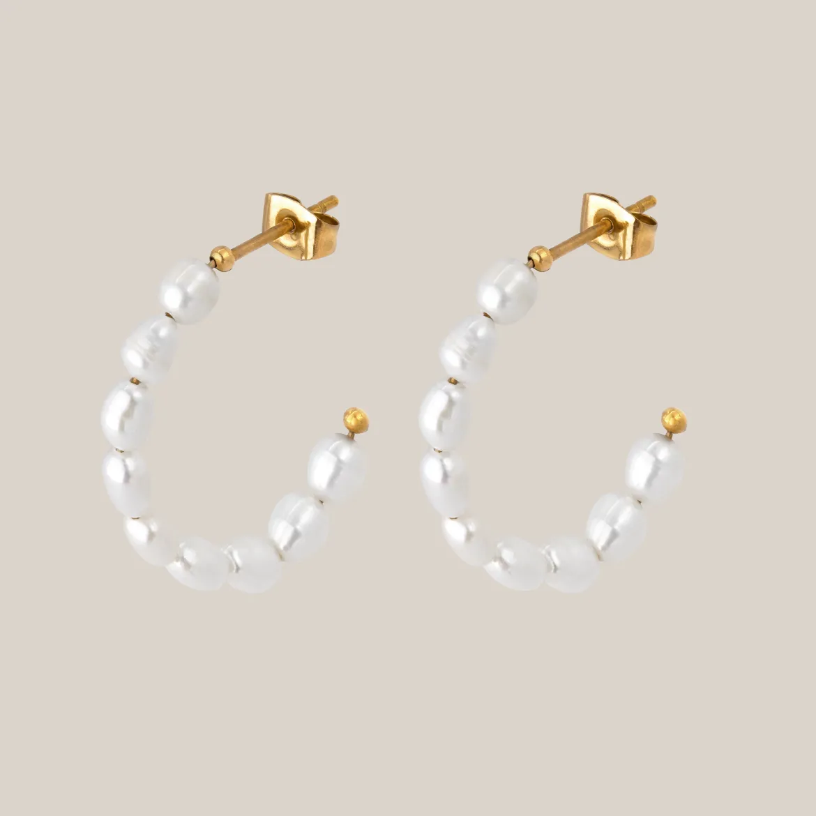 Pearly Leni Hoop Earrings Gold